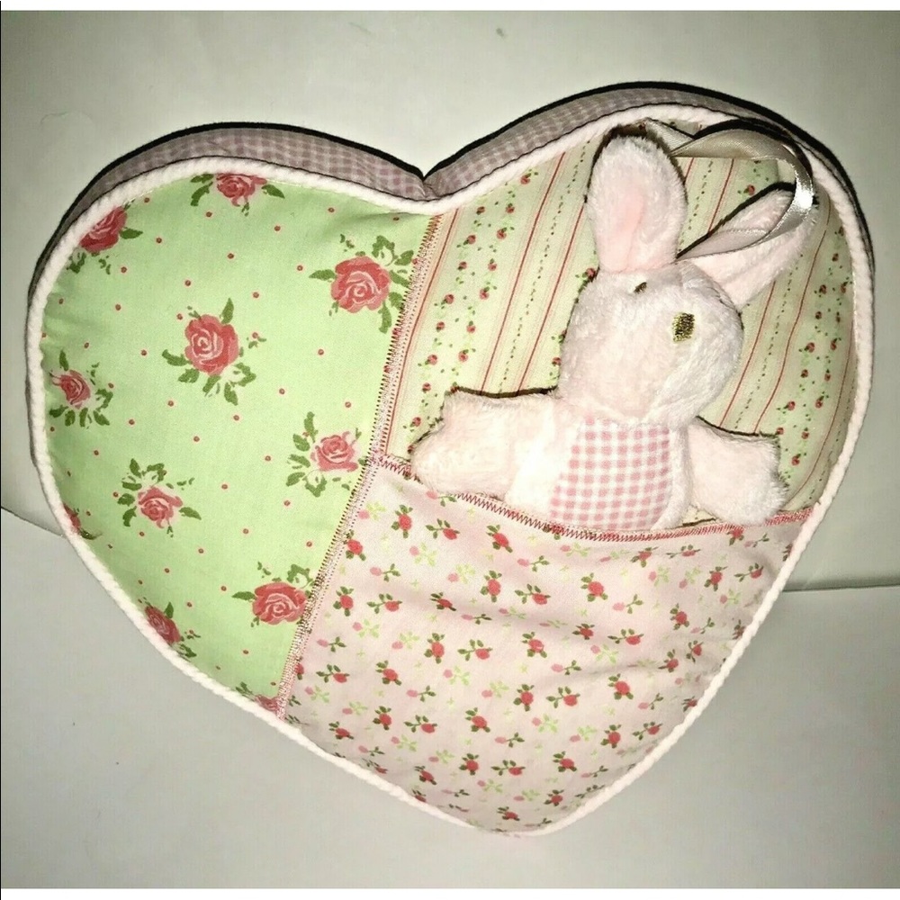 New Heart Pillow w/Bunny Rattle Attached - Picture 5 of 8